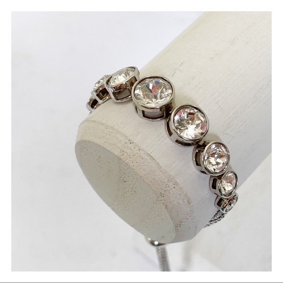 bezel set sparkling crystal slider clasp silver tone  bracelet holiday formal - Picture 11 of 16